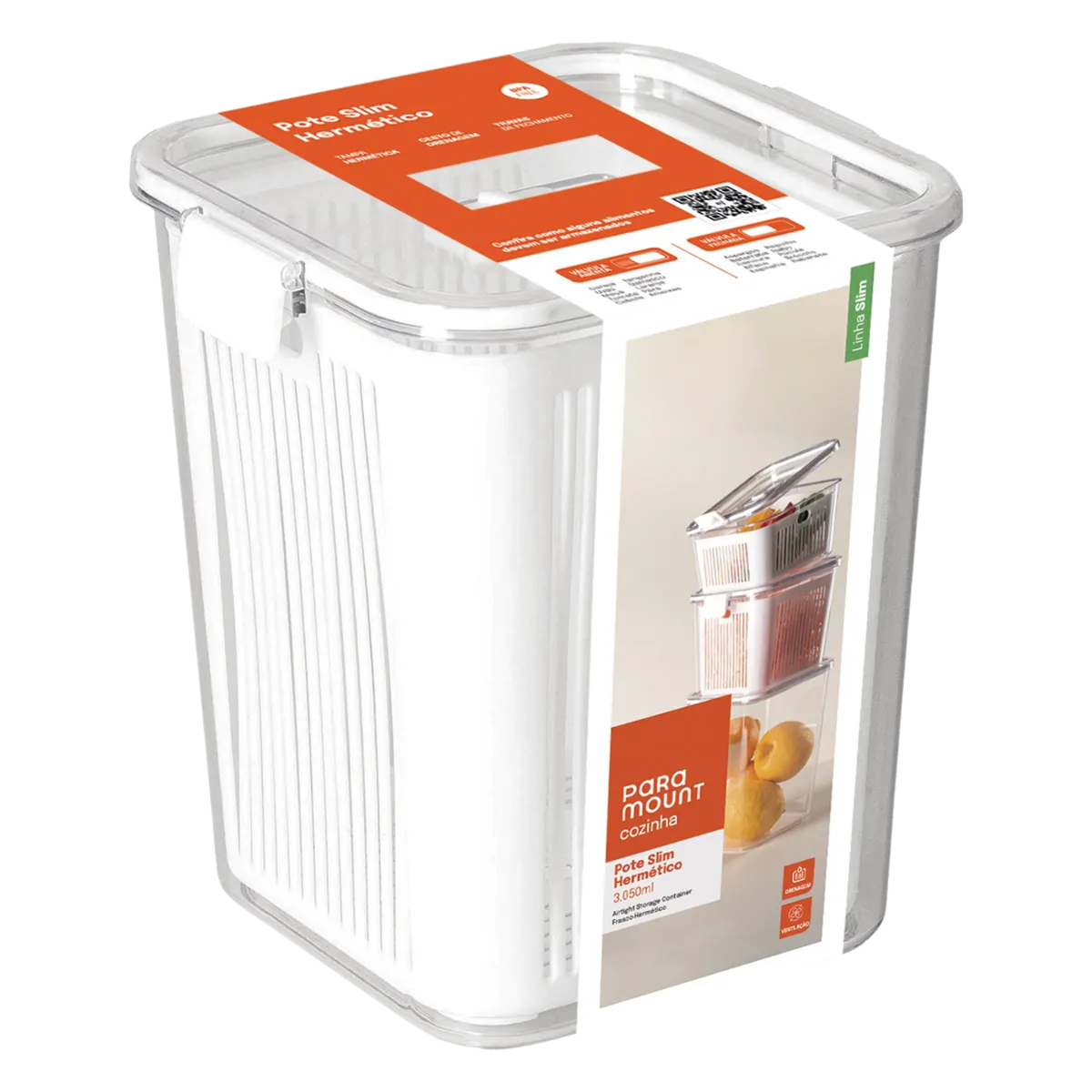 POTE SLIM HERMÉTICO 3.050 ML C/ CESTO DE DRENAGEM PARAMOUNT