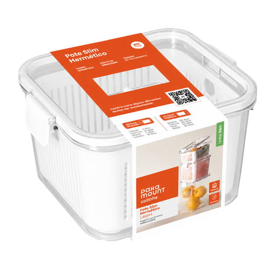 POTE SLIM HERMÉTICO 1.360 ML C/ CESTO DE DRENAGEM PARAMOUNT