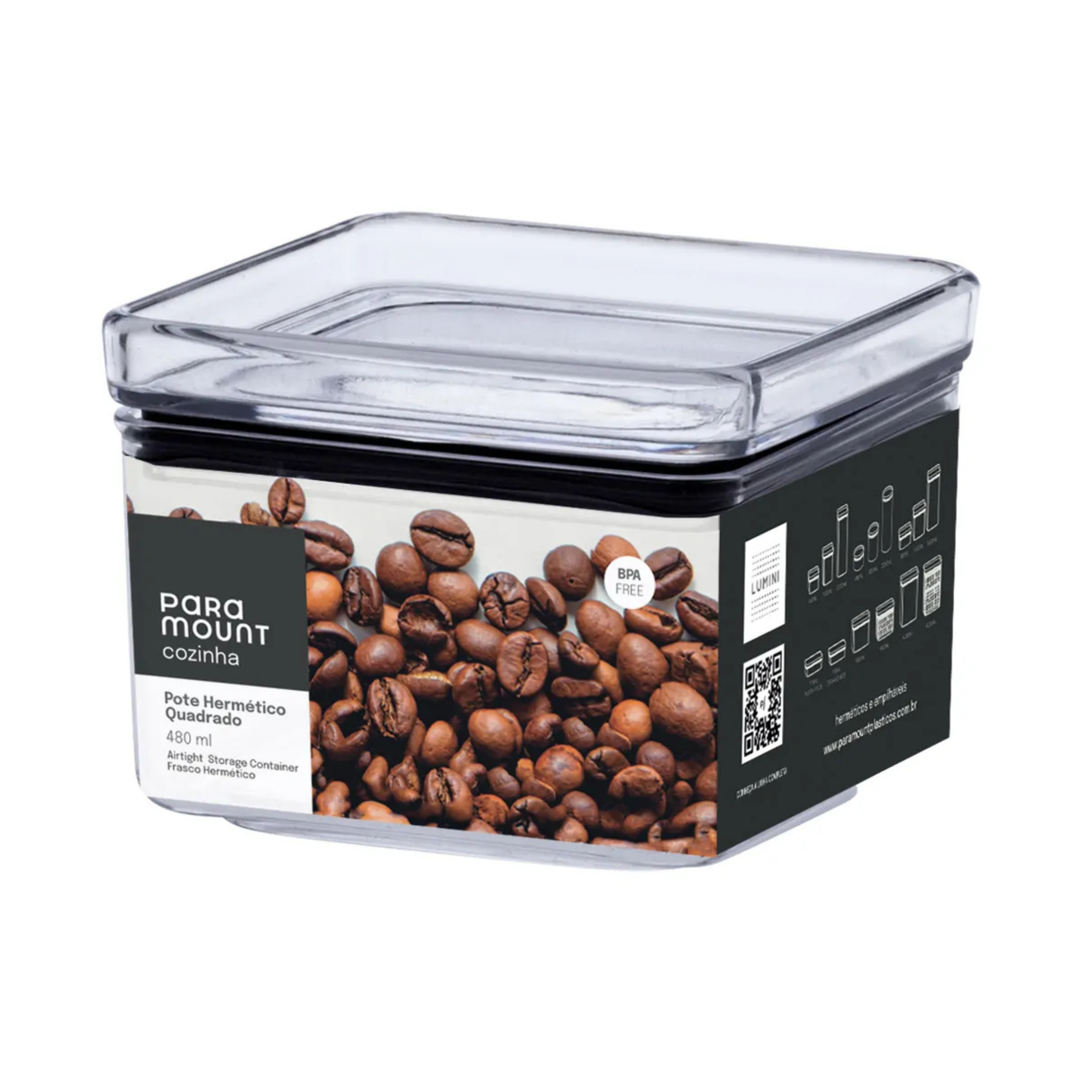 POTE HERMÉTICO QUADRADO 480 ML LUMINI PARAMOUNT